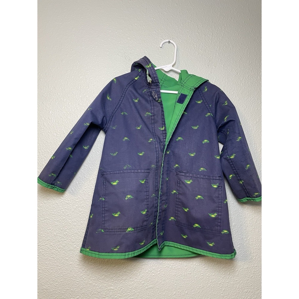 Vintage Girls Raindrops Reversible Raincoat Size 4 Green Blue Ducks‎